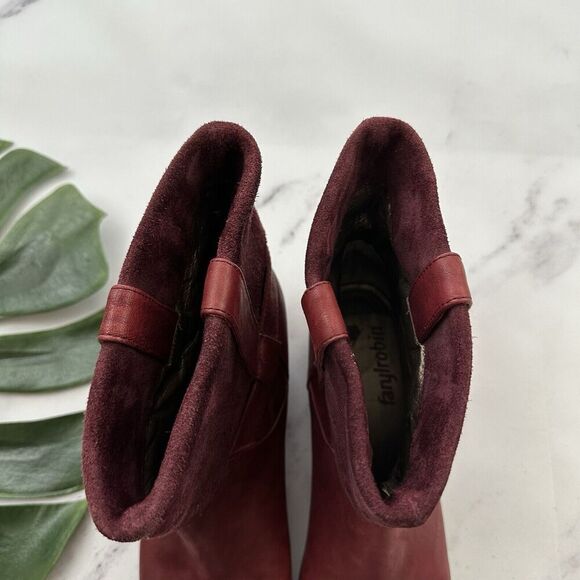 Farylrobin Womens Ankle Boots Booties Size 8 Red Leather Suede Wedge Heel - Picture 5 of 10